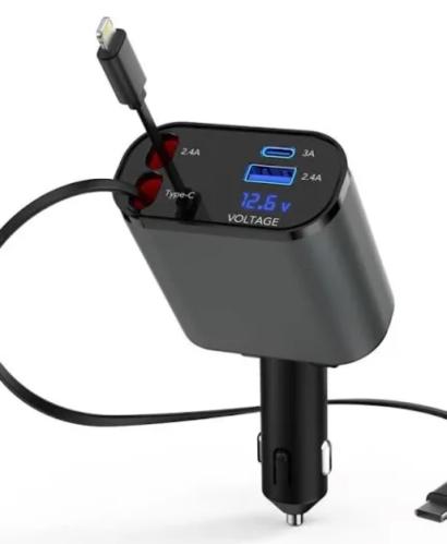 شاحن سيارة 4 في 1 قابل للسحب