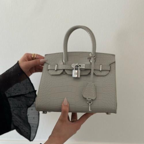 شنطة ايرميز جلد وسط (رمادي)