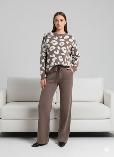 طقم منقوش بني