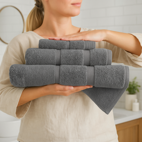 طقم من مناشف كلاسيك بلون رمادي