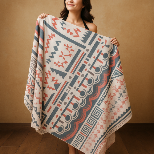 منشفة للبحر بلون أبيض بطبعات جذابة