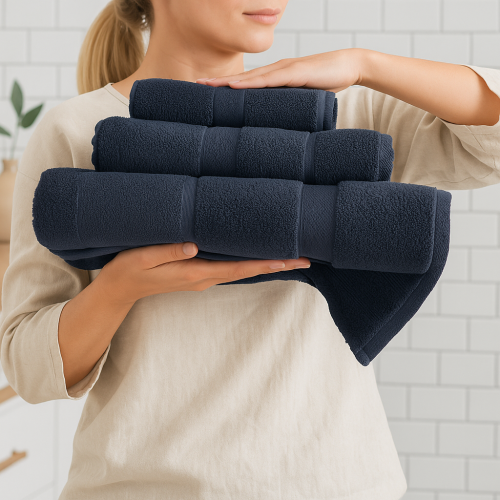 طقم من مناشف كلاسيك بلون أزرق