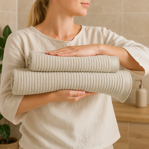 طقم من منشفتين كلاسيك بلون بيج