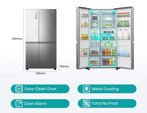 ثلاجة هايسنس دولابي بابين 22.5 قدم ستيل