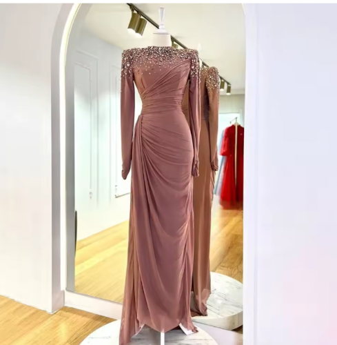 الورود الوردي الشيفون عالية الياقة فساتين لحضور ال...