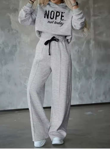 Thick printed two-piece sports suit hoodie