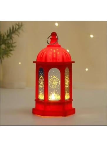 فانوس احمر اللون اضاءة ليد تعليقة بلاستيك تحوي عبا...