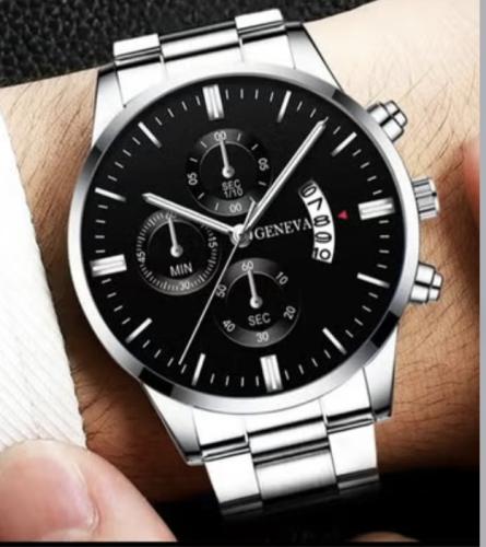 ساعة رجال أنيقة كوارتز المقاوم للصدأ الفضي الفاخر