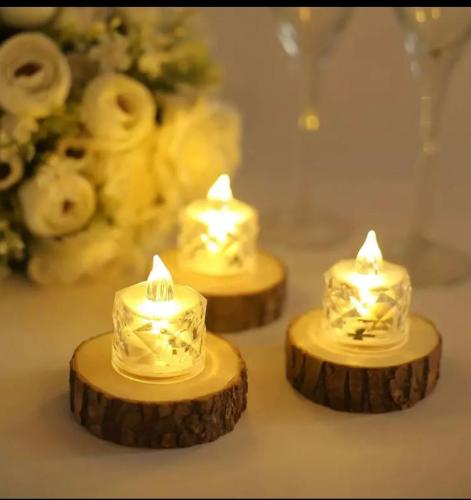 شمعة LED بدون لهب، مزينة بالكريستال، تعمل بالبطاري...