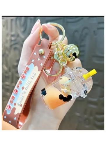 سلسلة مفاتيح على شكل شاي حليب اللؤلؤ, زجاجة عائمة,...