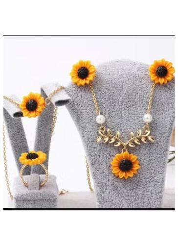 طقم مجوهرات عصري للنساء بشكل زهرة دوار الشمس