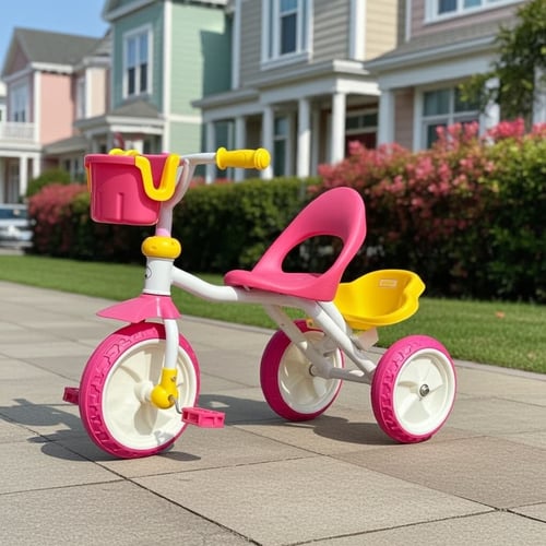 دراجة ثلاثية العجلات للأطفال بتصميم ملون مع سلة أم...