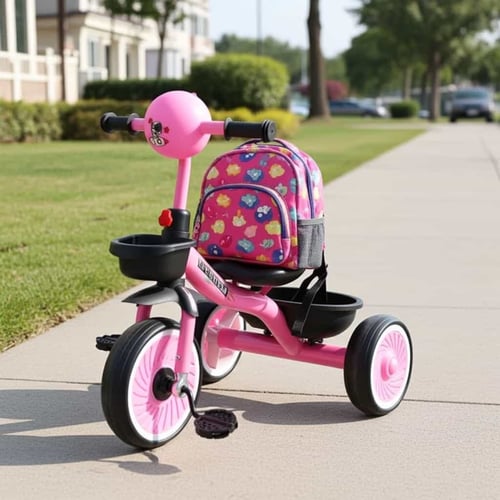 دراجة ثلاثية وردية للبنات مع مقعد مريح وسلة أمامية...