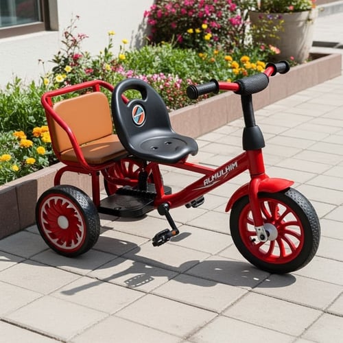 دراجة ثلاثية للأطفال بمقعدين – تصميم آمن ومتين بلو...