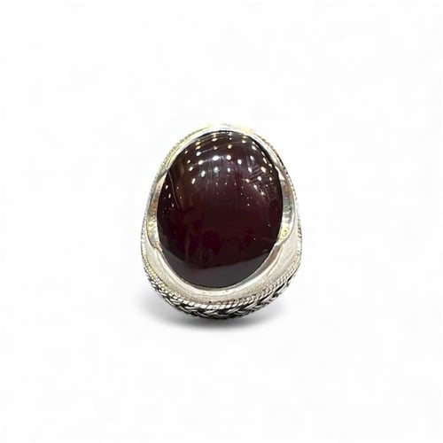 خاتم عقيق يمني كبدي بصياغة حجازية برتاش-وسلك ظفيرة...