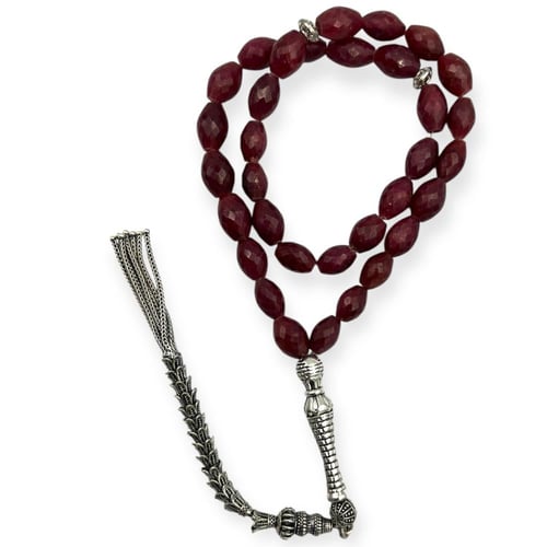 سبحة الياقوت الأفريقي بقصة الماسية بيضاوي 33 خرزة