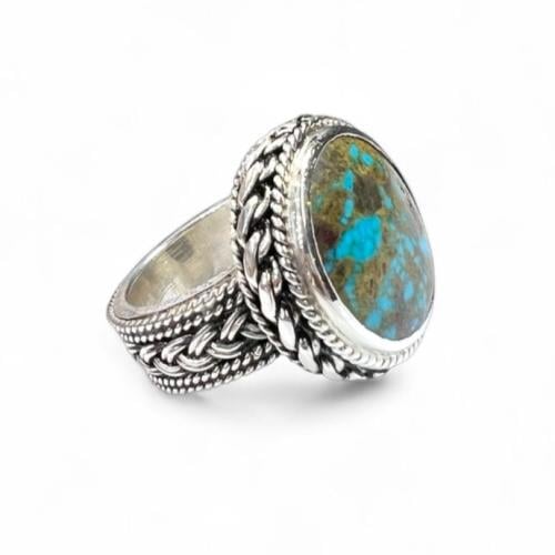 خاتم فيروز نيشابوري بصياغة نجرانية سلك ظفيرة مبروم