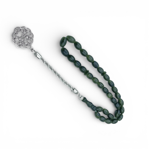 سبحة العقيق اليمني الأخضر الغامق ( اليشم )