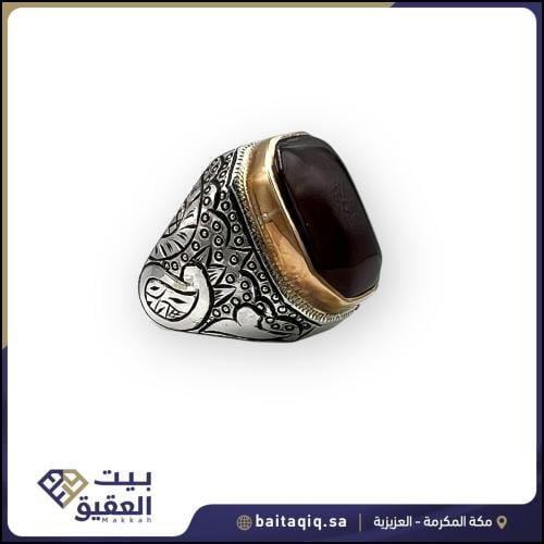 خاتم البرتاش بالعقيق الكبدي صقل احترافي شغل حجازي...