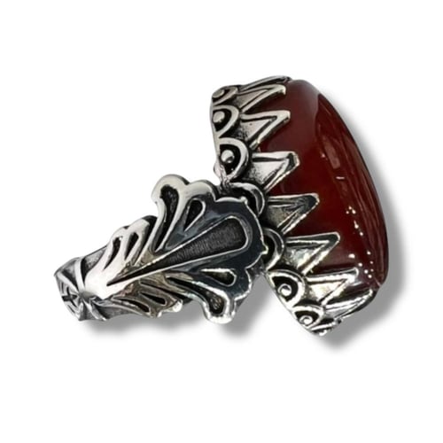 خاتم العقيق الكبدي بصياغة اسطنبولية فاخرة