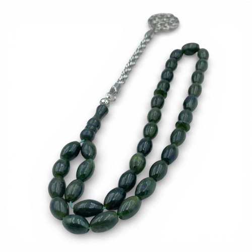 سبحة العقيق اليمني الأخضر الغامق ( اليشم )