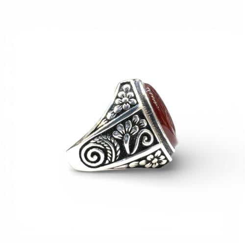 خاتم العقيق الكبدي بصياغة يدوي برتاش فاخرة
