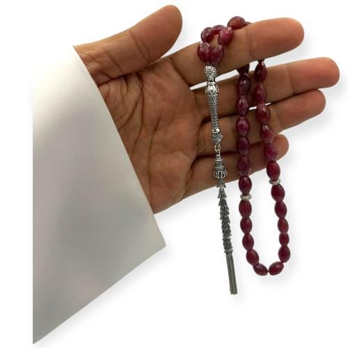 سبحة الياقوت الأفريقي بقصة الماسية بيضاوي 33 خرزة