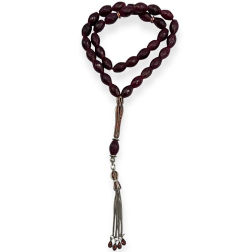 سبحة الياقوت الأفريقي بقصة الماسية بيضاوي 33 خرزة