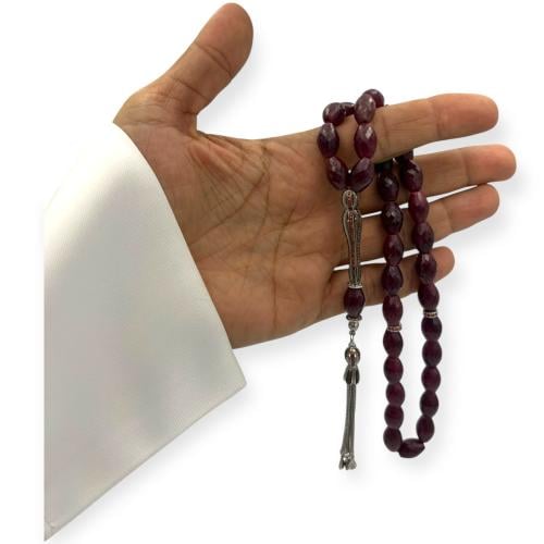 سبحة الياقوت الأفريقي بقصة الماسية بيضاوي 33 خرزة