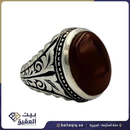 خاتم عقيق يمني كبدي بصياغة يدوية حجازية برتاش)