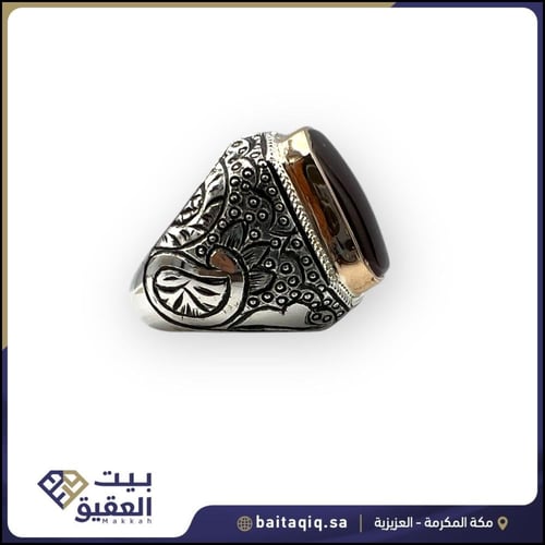 خاتم البرتاش بالعقيق الكبدي صقل احترافي شغل حجازي...