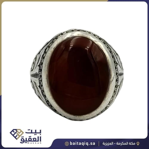 خاتم عقيق يمني كبدي بصياغة يدوية حجازية برتاش)