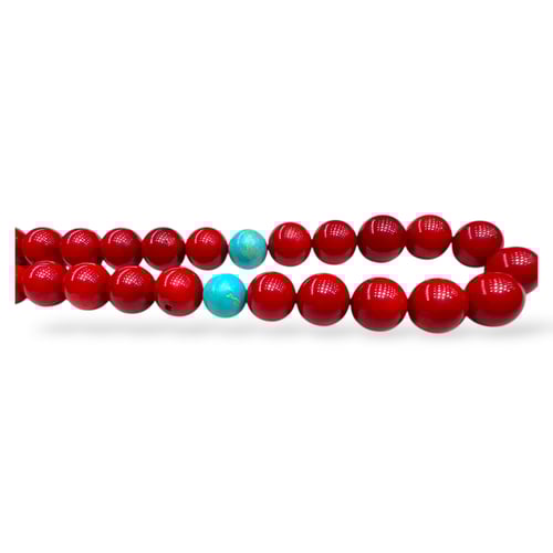 سبحة المرجان الطبيعي 33 خرزة المطعم بالفيروز الطبي...