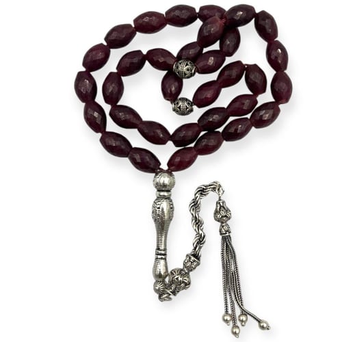 سبحة الياقوت الأفريقي بقصة الماسية بيضاوي 33 خرزة