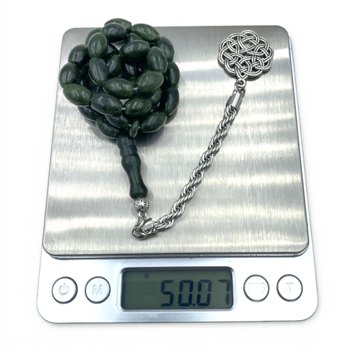 سبحة العقيق اليمني الأخضر الغامق ( اليشم )