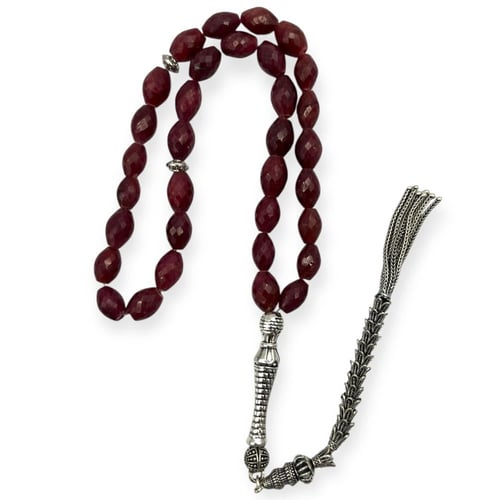 سبحة الياقوت الأفريقي بقصة الماسية بيضاوي 33 خرزة