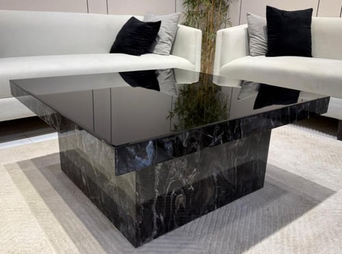 طاولة تقديم رخام سطح مرايا اسود