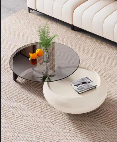 طاولة ضيافه قاعده رخام صناعي وسطح زجاج