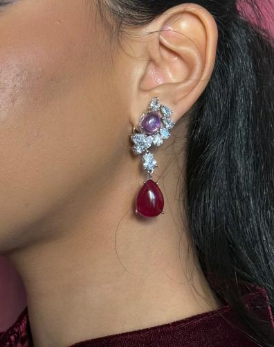 اقراط اذن فاخرة مطلية بالروديوم ومزينه بالزركون وا...