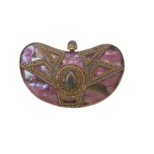 حقيبة يد فاخرة من النحاس المطلي، مزينة بالصدف الطب...