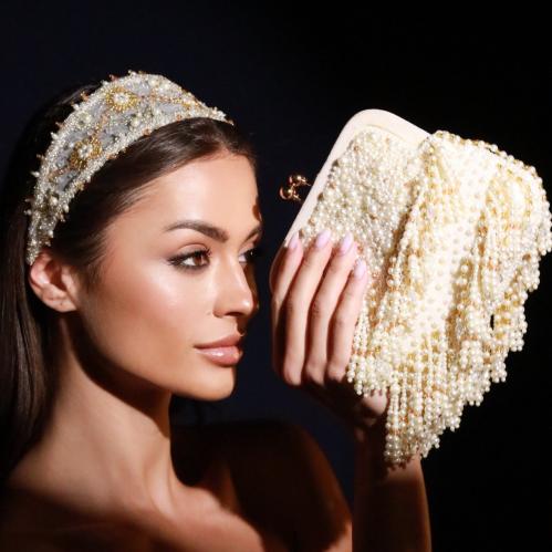 حقيبة سهرة فاخرة من اللؤلؤ الصناعي والشك اليدوي