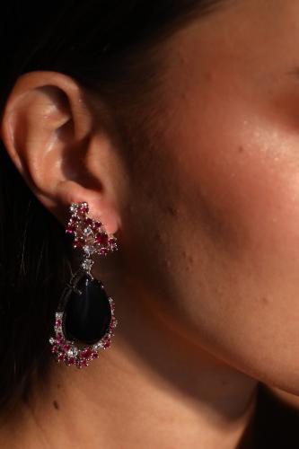 اقراط اذن فاخرة مطلية بالروديوم ومزينه بالزركون وا...