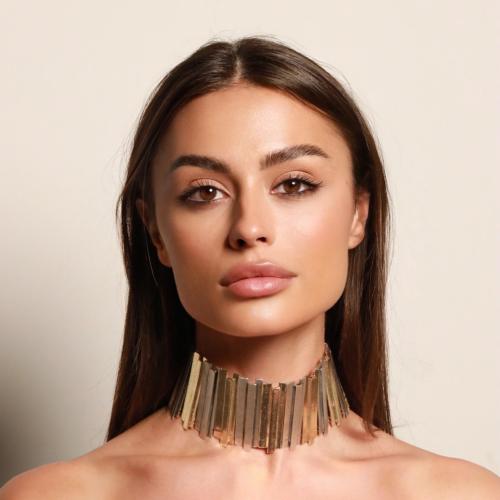 طقم عبارة عن شوكر واقراط اذن باللونين الفضي والذهب...