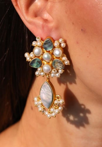 اقراط اذن مطلية بتصميم هندي ، مزينه بالاحجار الطبي...