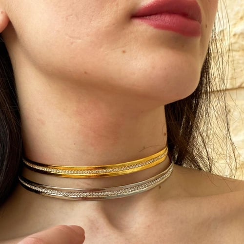 عقد شوكر مطلي مع كريستال