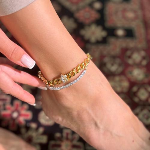 خلخال مطلي دبل بالذهب، مرصع بالزركون العالي الجودة