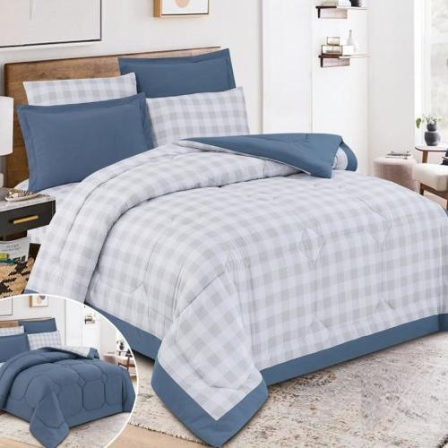 طقم مفرش نفرين من هورس لحاف 6 قطع مقلم Carlee-07