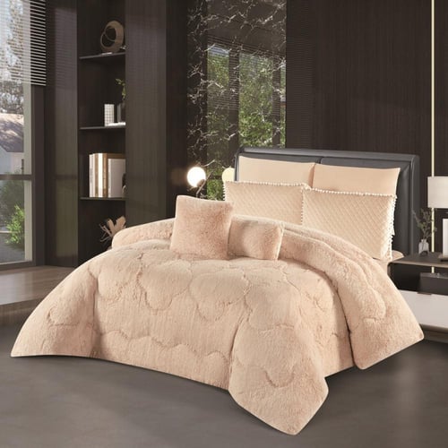 طقم مفرش شتوي نفرين من هورس لحاف فرو مخملي ناعم وج...