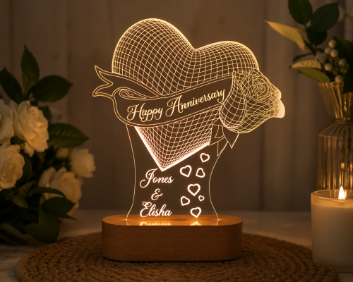 مصباح أكريليك LED ثلاثي الأبعاد بتصميم قلب ووردة –...