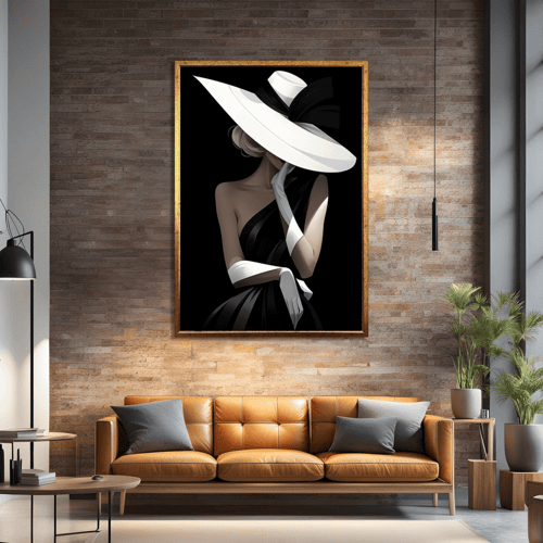 لوحة أنثى أنيقة بقبعة بيضاء